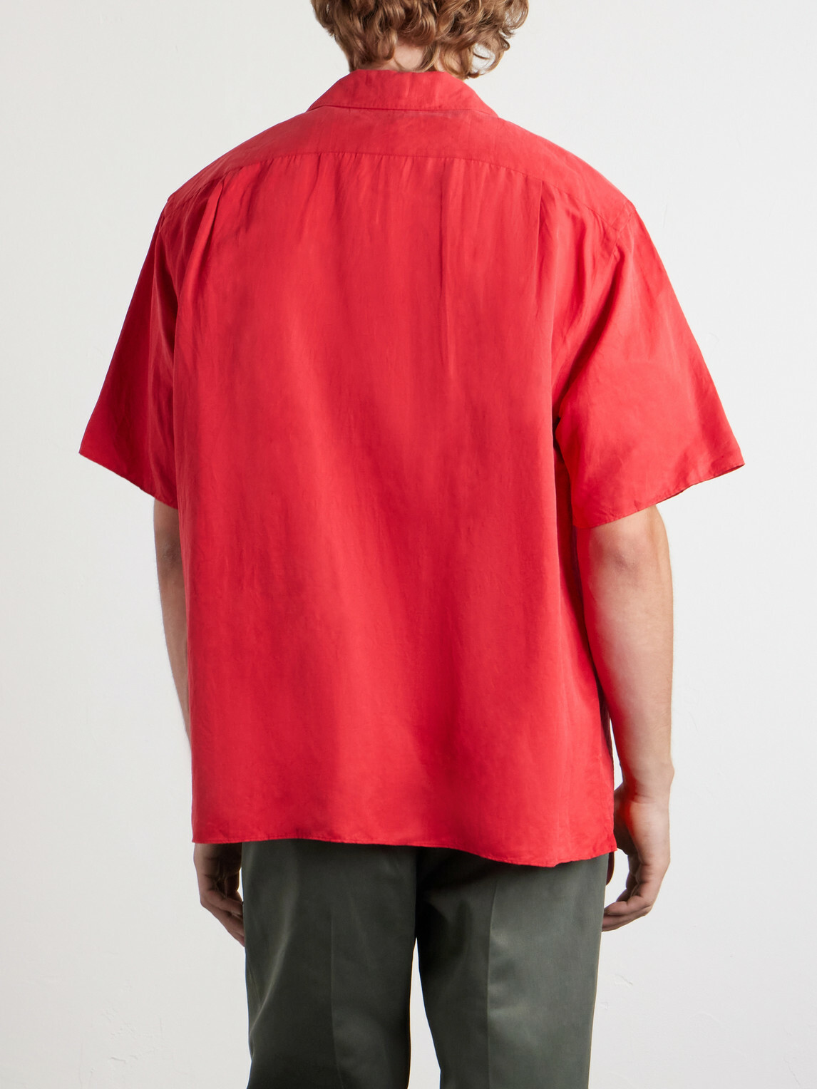A.PRESSE - Convertible-Collar Silk and Linen-Blend Shirt - Red