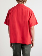 A.PRESSE - Convertible-Collar Silk and Linen-Blend Shirt - Red
