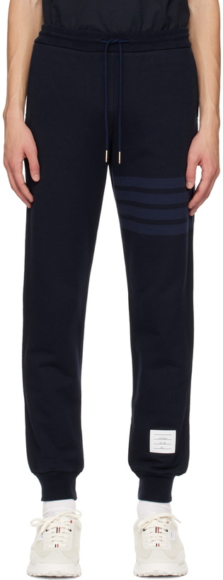 Photo: Thom Browne Navy 4-Bar Lounge Pants