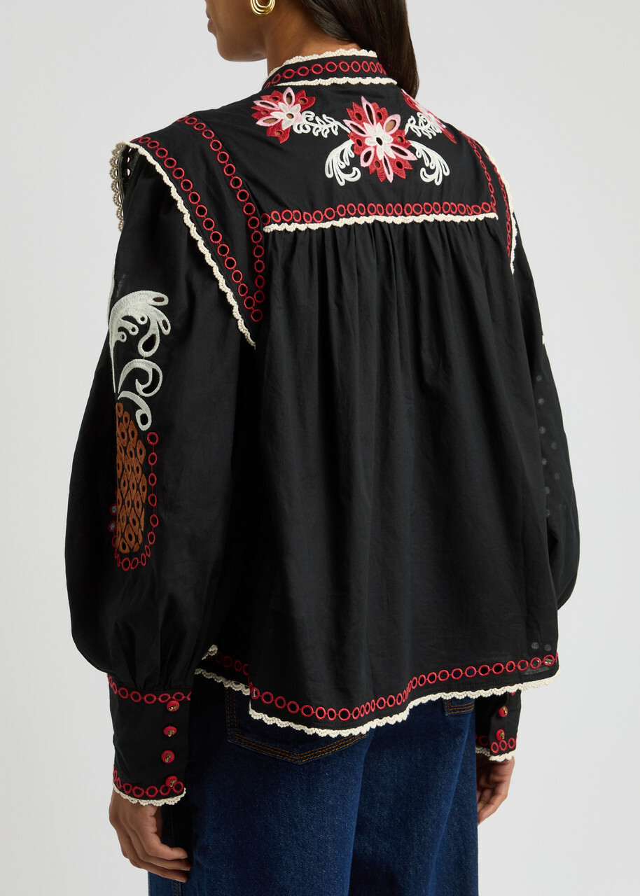 Farm Rio Broderie-anglaise Cotton Blouse Black