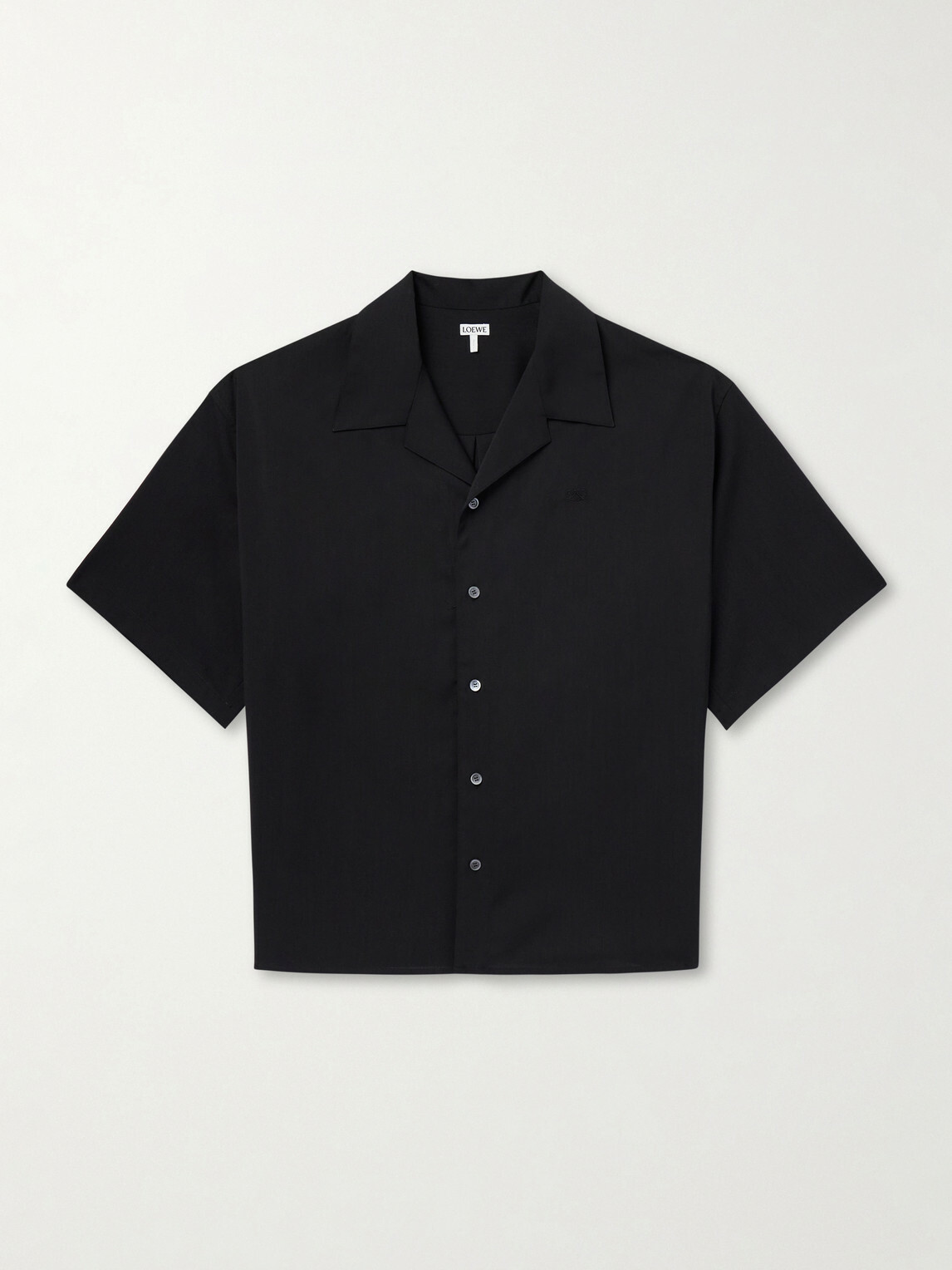 LOEWE - Logo-Embroidered Short-Sleeve Wool-Blend Shirt - Black