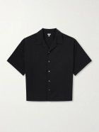LOEWE - Logo-Embroidered Short-Sleeve Wool-Blend Shirt - Black
