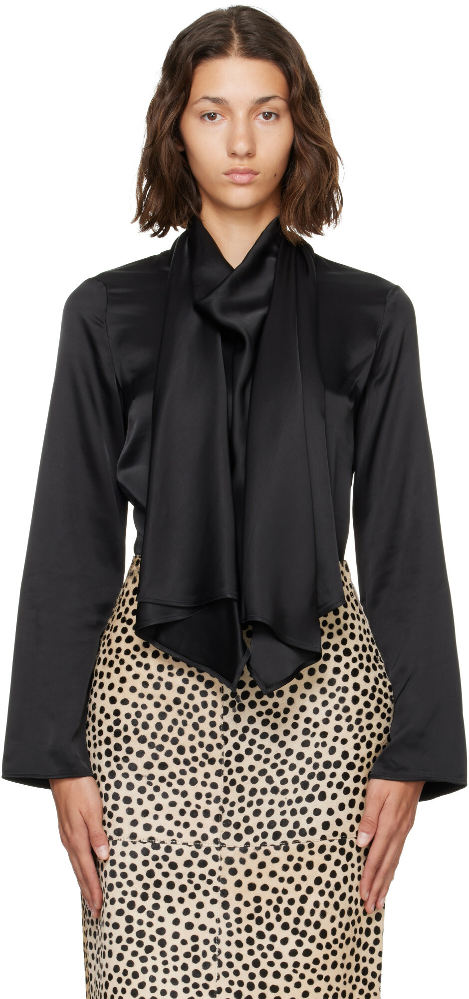 Róhe Black Satin Cape Blouse