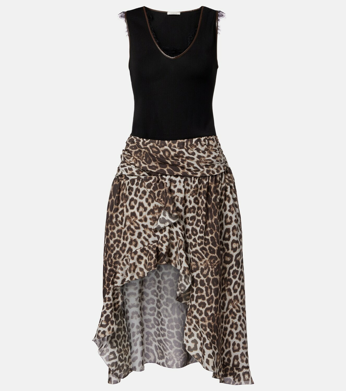 Jacques Wei Lace-trimmed leopard-print asymmetric midi dress