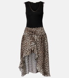 Jacques Wei Lace-trimmed leopard-print asymmetric midi dress