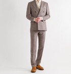 Kiton - Slim-Fit Puppytooth Cashmere, Virgin Wool, Silk and Linen-Blend Suit Trousers - Brown