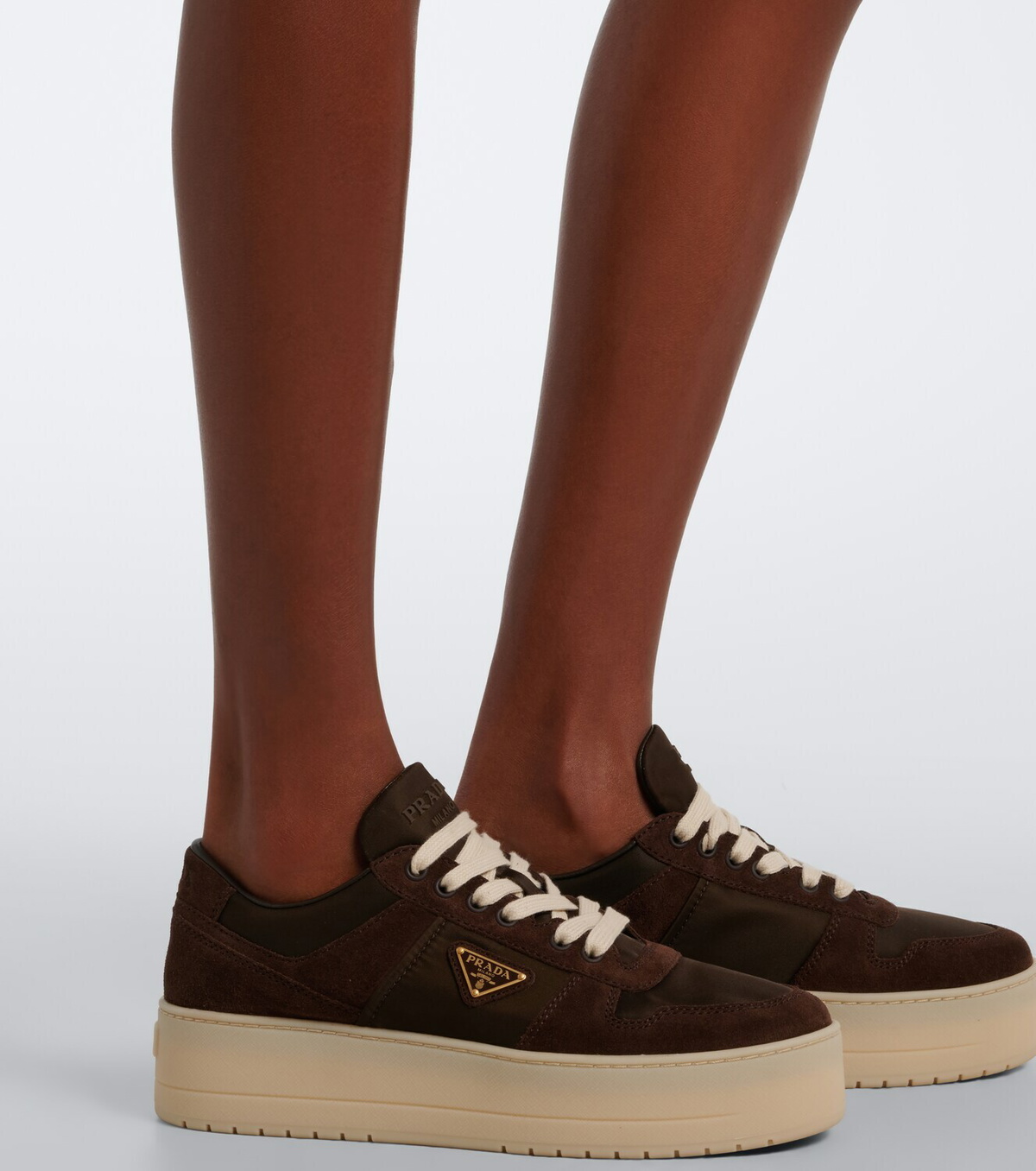 Prada Downtown Bold suede-trimmed platform sneakers