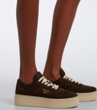 Prada Downtown Bold suede-trimmed platform sneakers