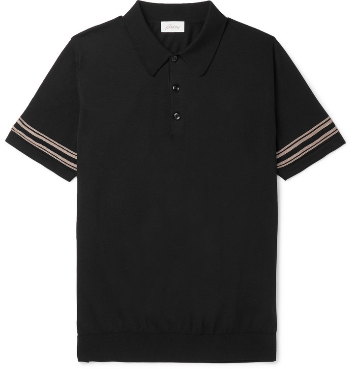 Photo: Brioni - Slim-Fit Contrast-Trimmed Cotton and Silk-Blend Polo Shirt - Black