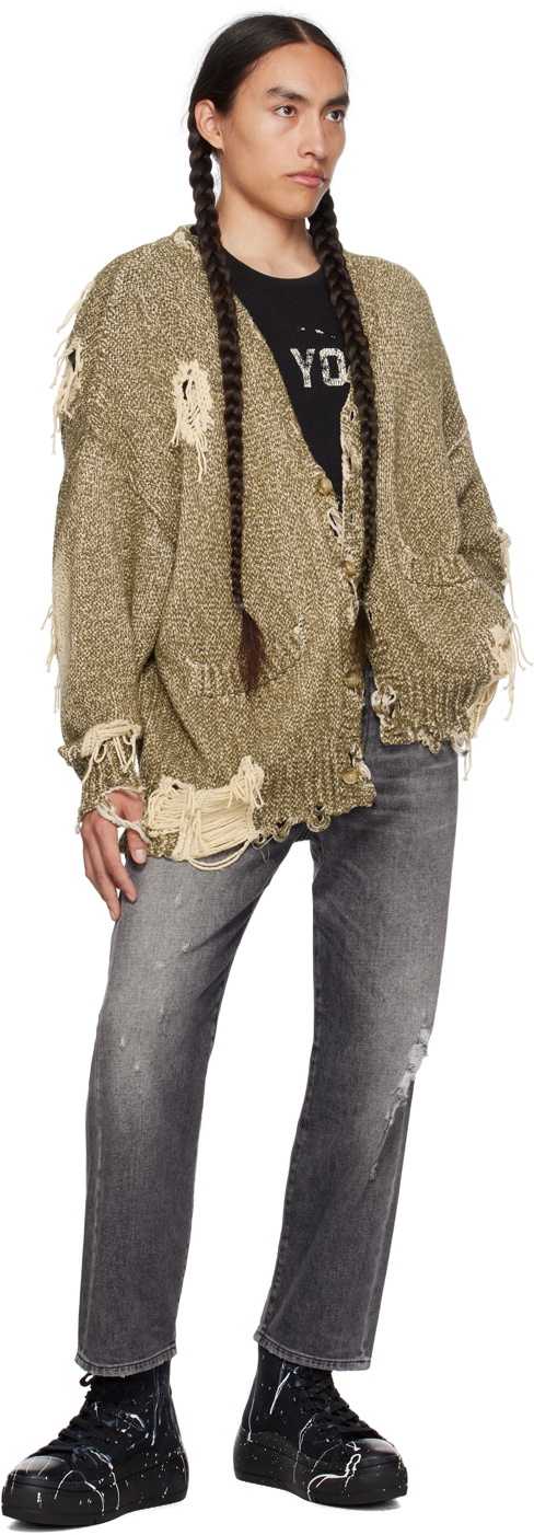R13 Khaki Distressed Cardigan