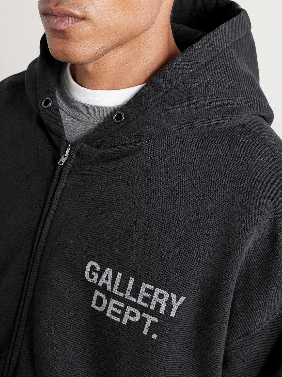 Gallery Dept. - 90's Logo-Print Cotton-Jersey Zip-Up Hoodie - Black