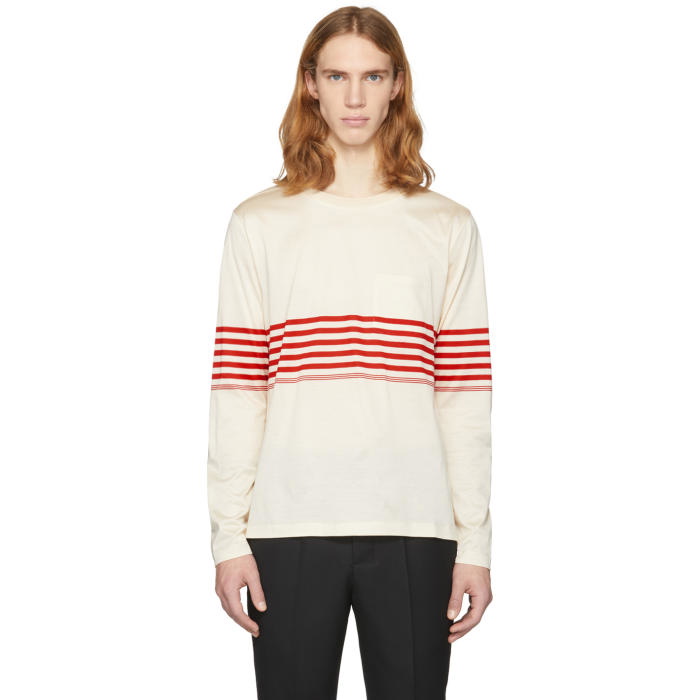 Photo: Paul Smith Off-White Long Sleeve Chest Stripe T-Shirt