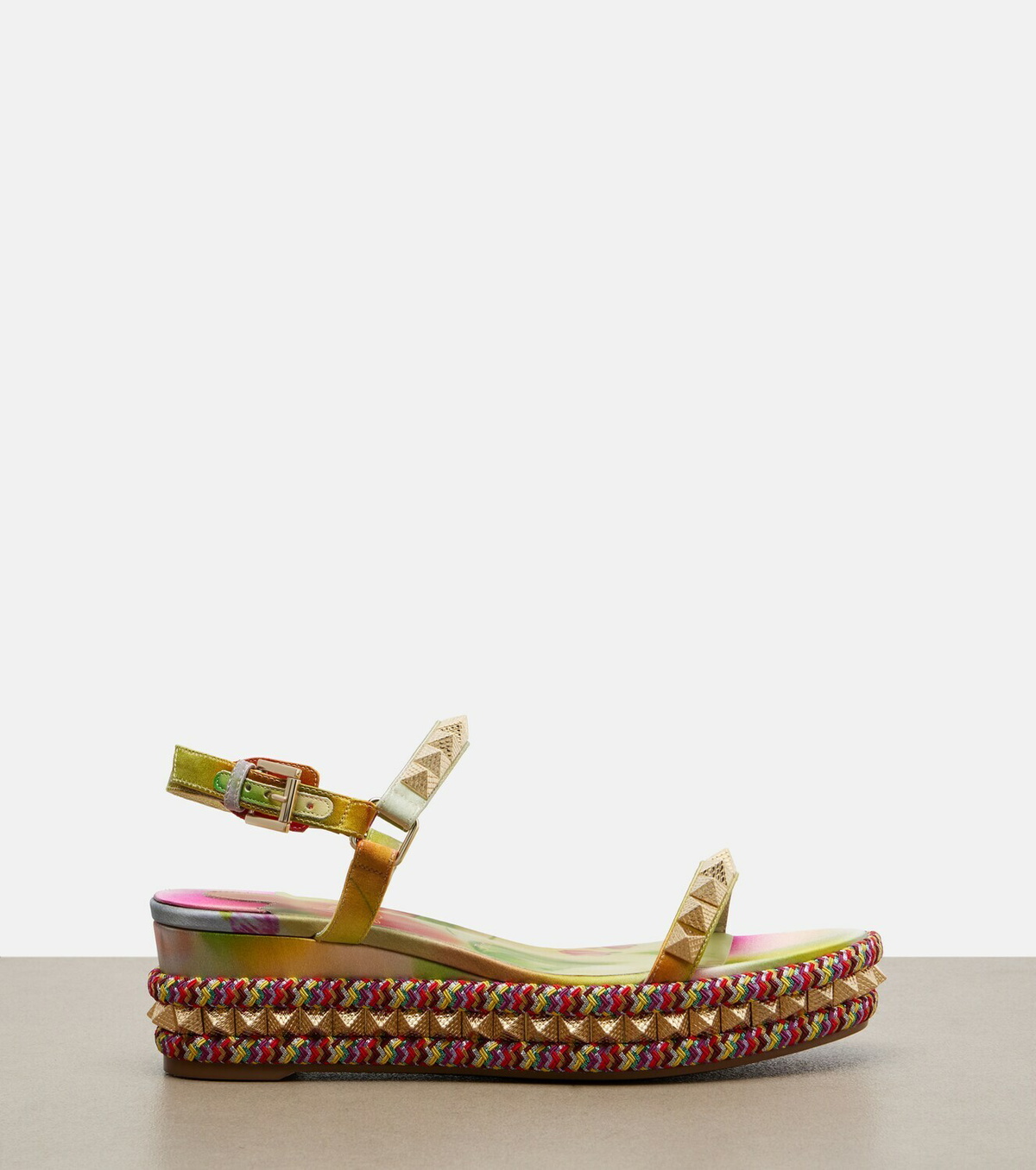 Christian Louboutin Pyra Clou studded floral espadrille wedges