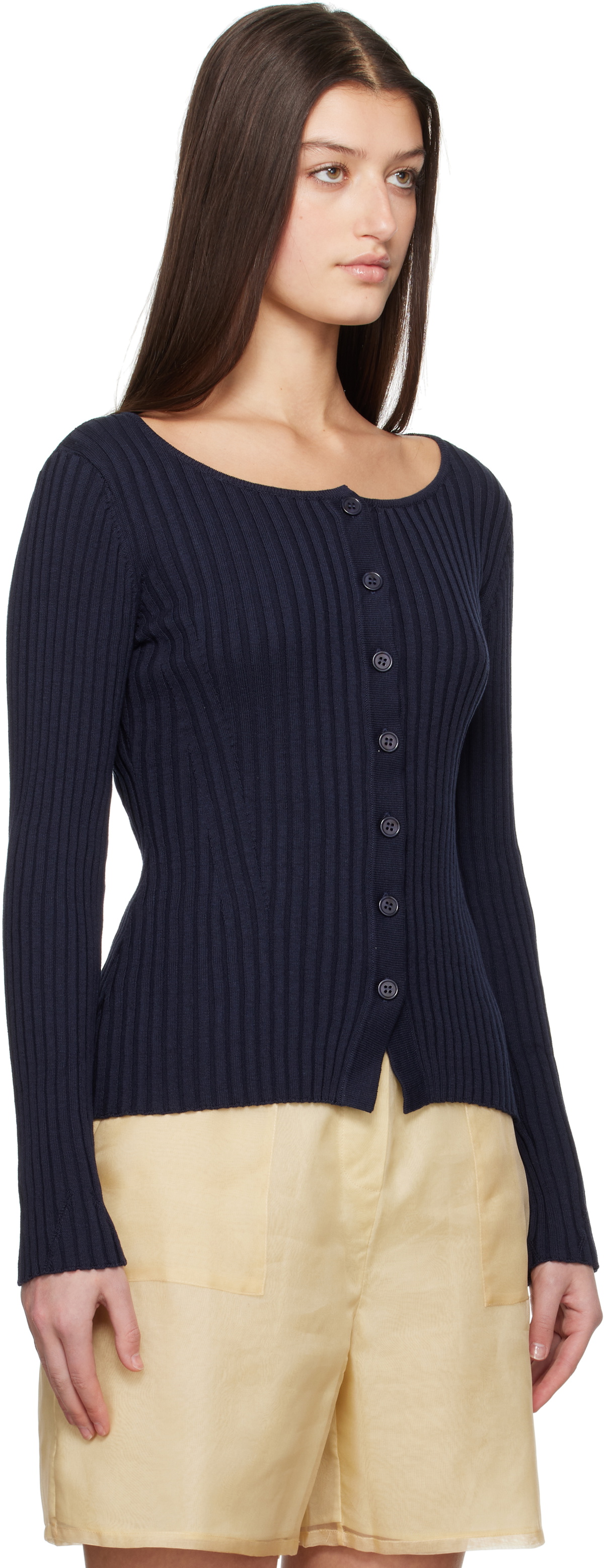 Silk Laundry Navy Ribbed Kia Cardigan