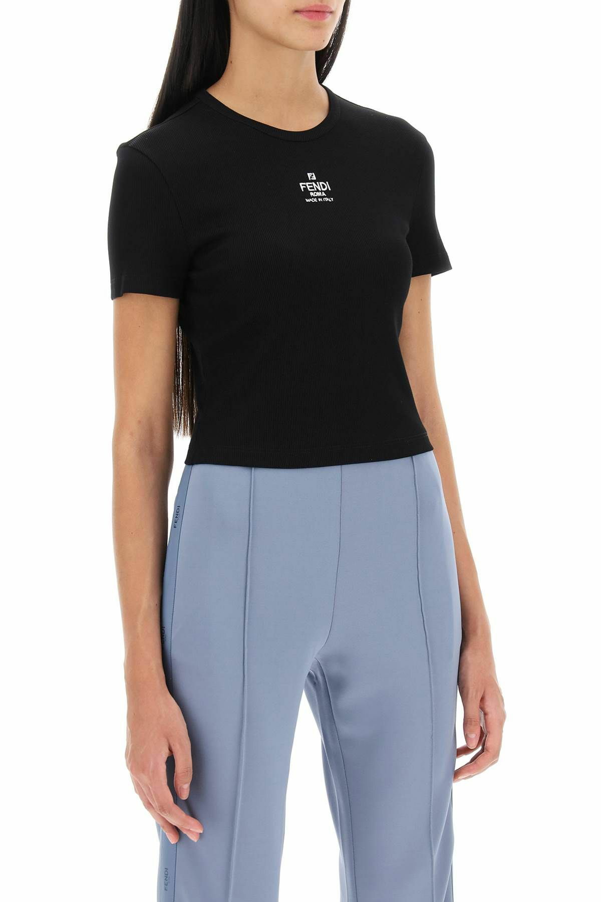 Fendi クロップドtシャツブラック FENDI cropped t-shirt with logo embroidery Black Fendi