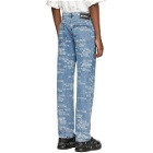 We11done Blue All Over Logo Jeans