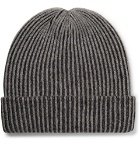 The Elder Statesman - Watchman 2 Striped Ribbed Cashmere Beanie - Charcoal