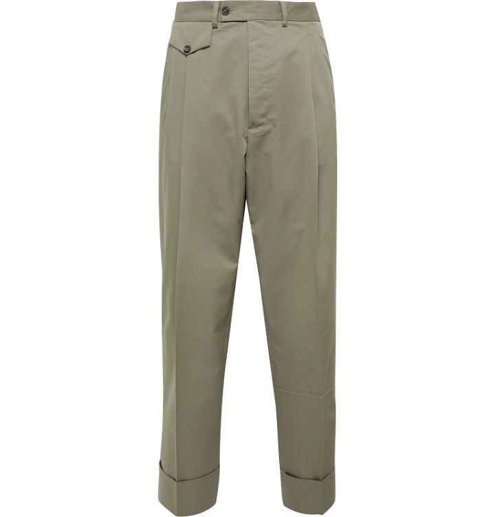 Photo: Rochas - Wide-Leg Pleated Cotton and Silk-Blend Trousers - Green