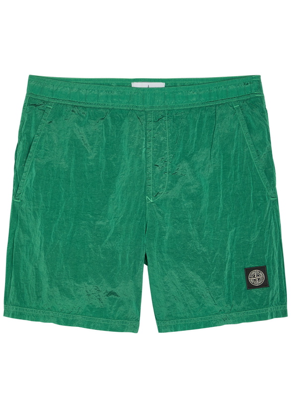Photo: Stone Island Logo Crinkled Nylon Swim Shorts Dark Green