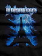 Balenciaga - Paris Thunderstorm Distressed Logo-Print Cotton-Jersey Hoodie - Black