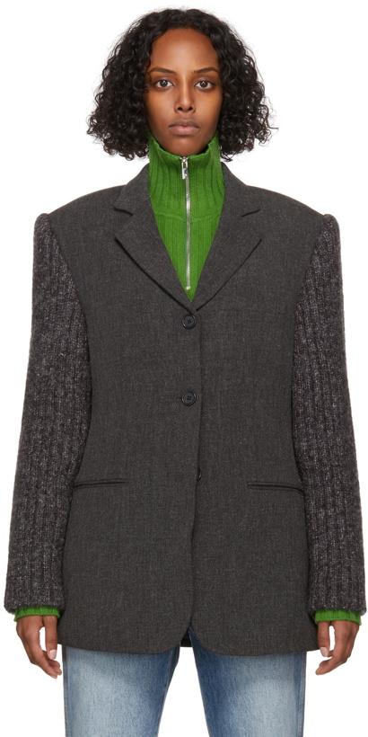 Photo: TheOpen Product Grey Knitted Sleeve Blazer