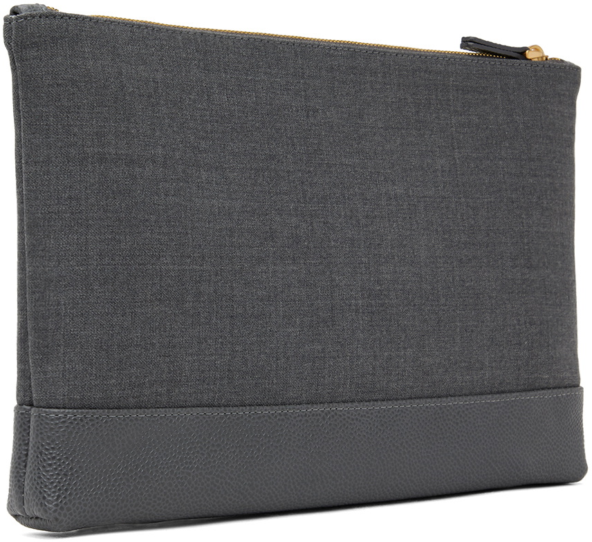 Thom Browne Gray Large Wool 4-Bar Pouch Thom Browne