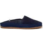 Mulo - Hamilton and Hare Shearling-Lined Suede Backless Slippers - Blue