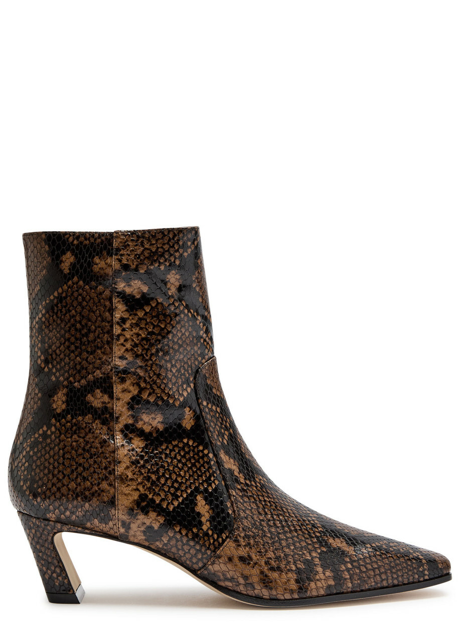 Stuart Weitzman Stassi 50 Snake-effect Leather Ankle Boots Beige