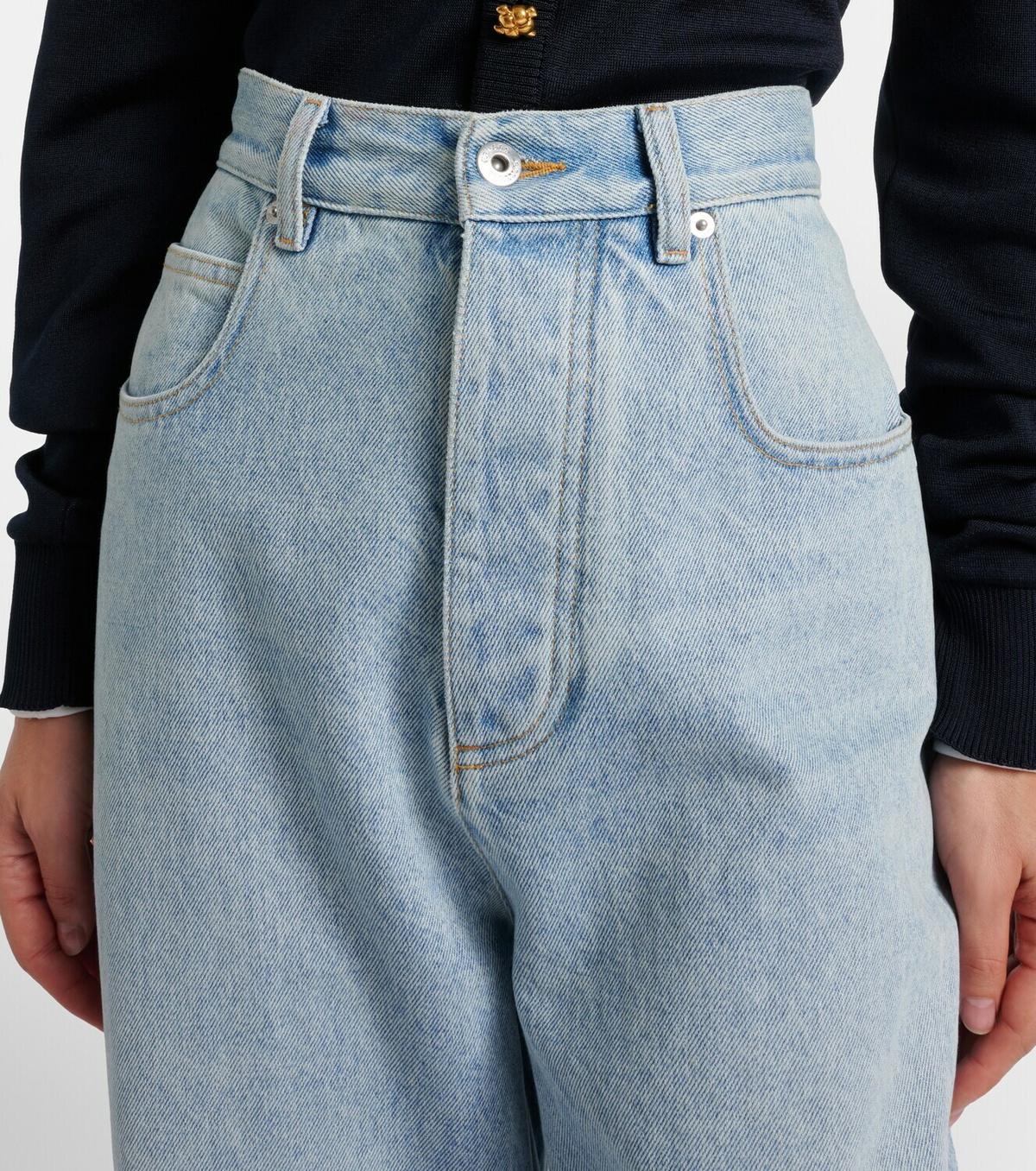 Bottega Veneta Intrecciato leather-trimmed wide-leg jeans