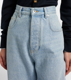Bottega Veneta Intrecciato leather-trimmed wide-leg jeans
