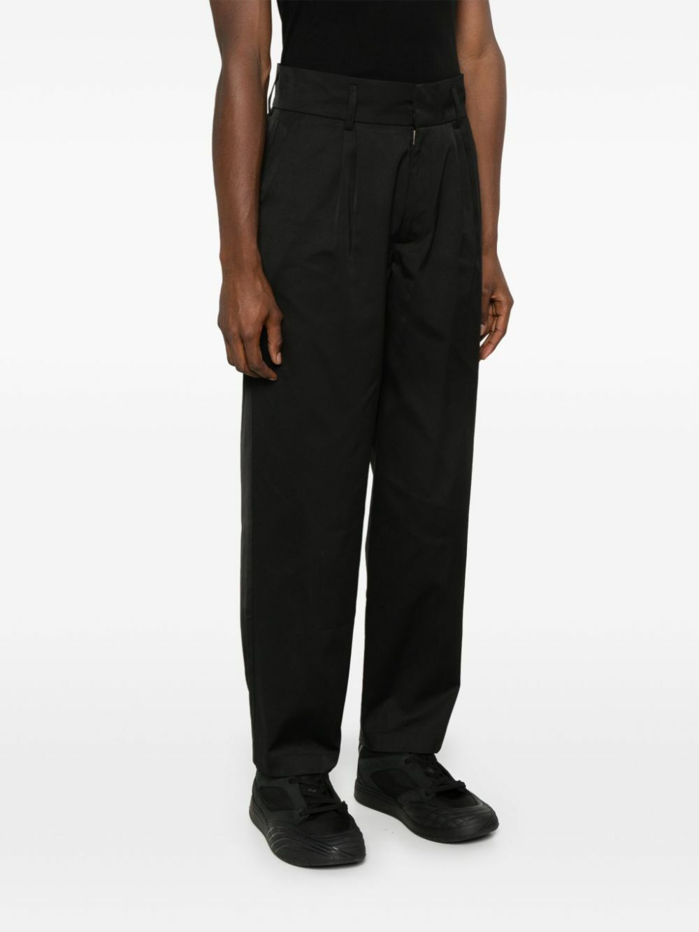 Labrum London Black Tapered-Leg Twill Weave Trousers