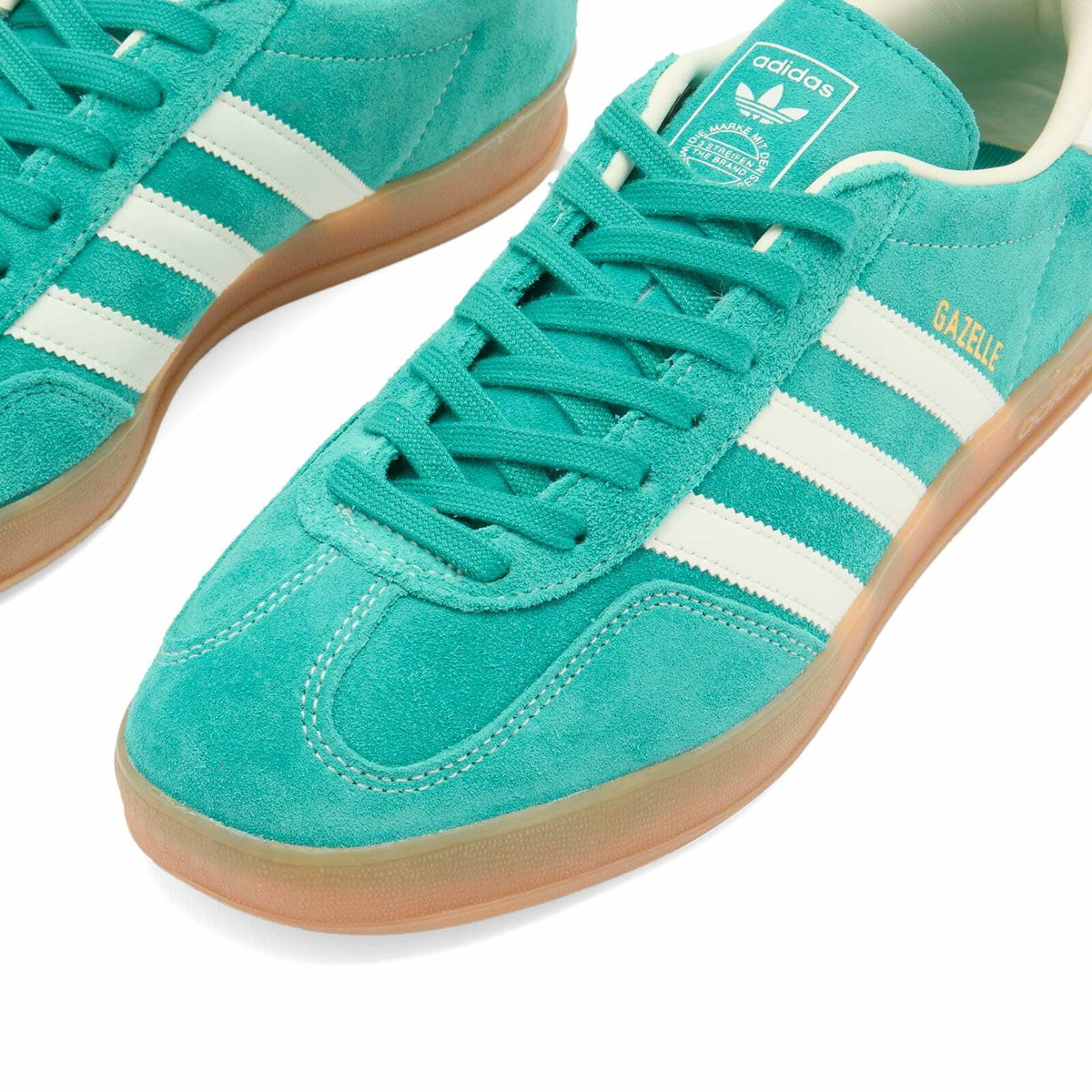 Adidas Gazelle Indoor Sneaker in Pure Teal/Off White& Gold