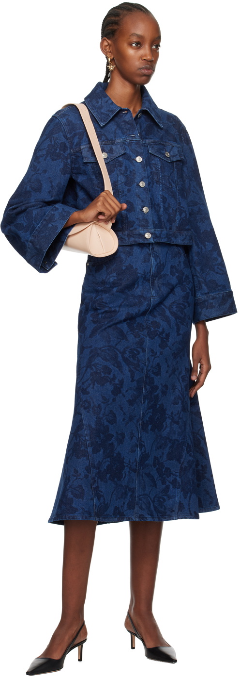Erdem Indigo Fishtail Denim Midi Skirt