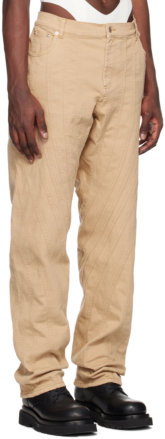 Mugler SSENSE Exclusive Beige Spiral Baggy Jeans
