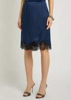 Stella Mccartney Iconic Lace-trimmed Satin Knee-length Wrap Skirt Navy