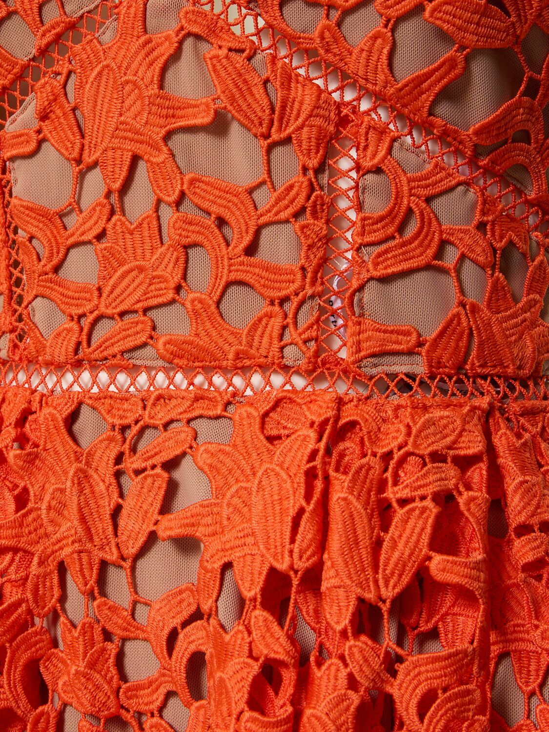 chinese dress ladies Fortune Lace Trim Mesh Midi Dress Orange main image 1