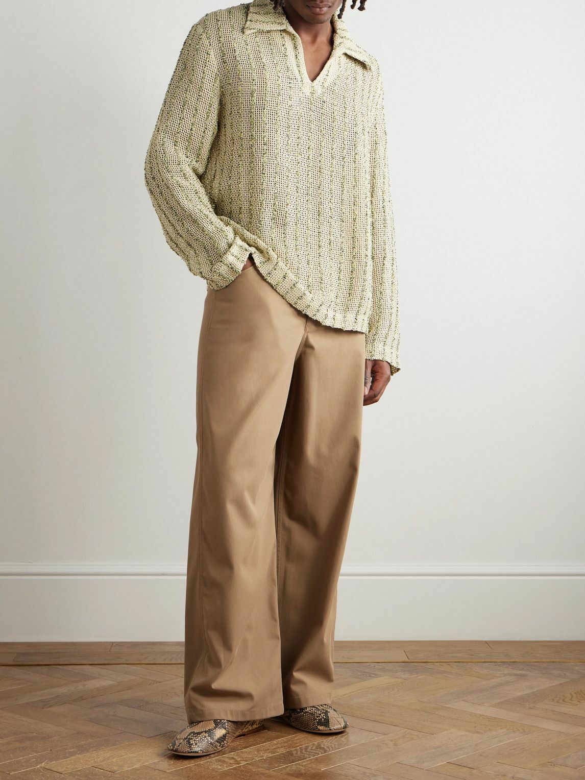 LOEWE - Carpenter Straight-Leg Leather-Trimmed Cotton-Twill Trousers - Neutrals