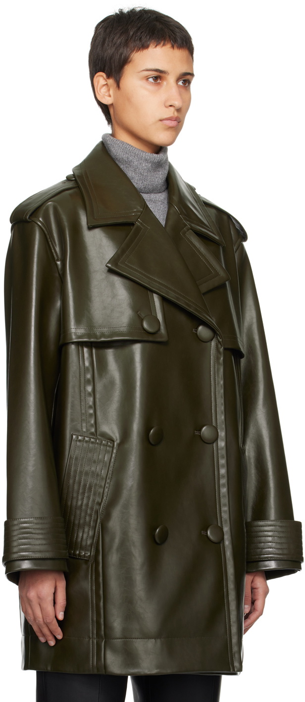 Stand Studio Khaki Flora Faux-Leather Trench Coat Stand Studio