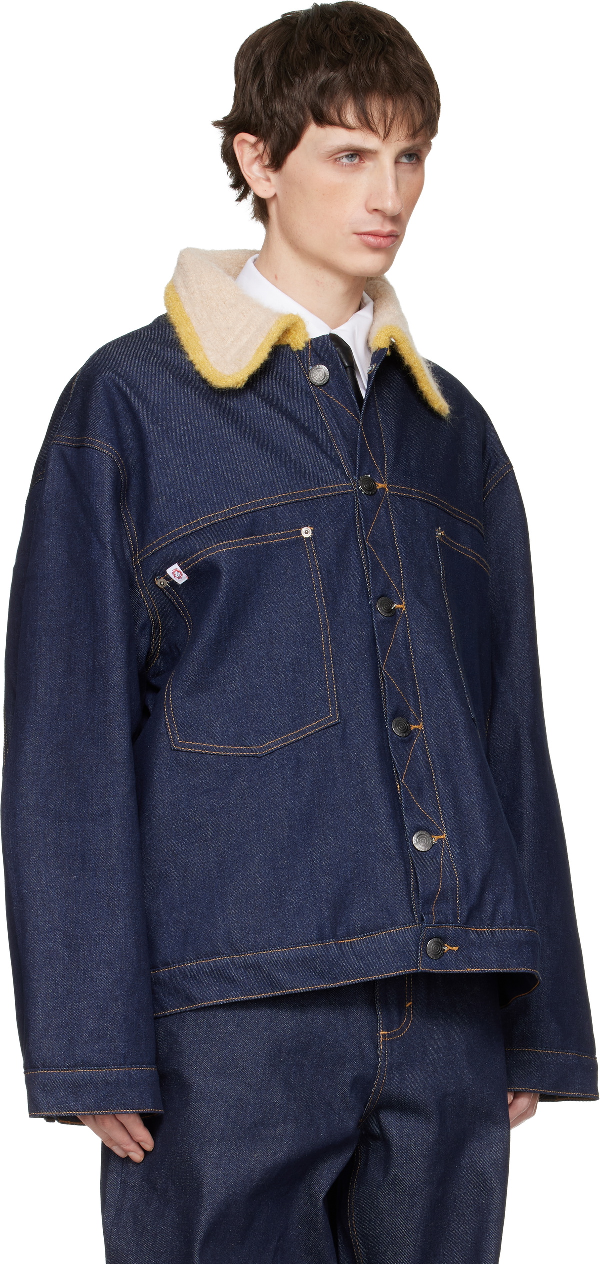 Charles Jeffrey LOVERBOY Navy Knitted Collar Denim Jacket Charles