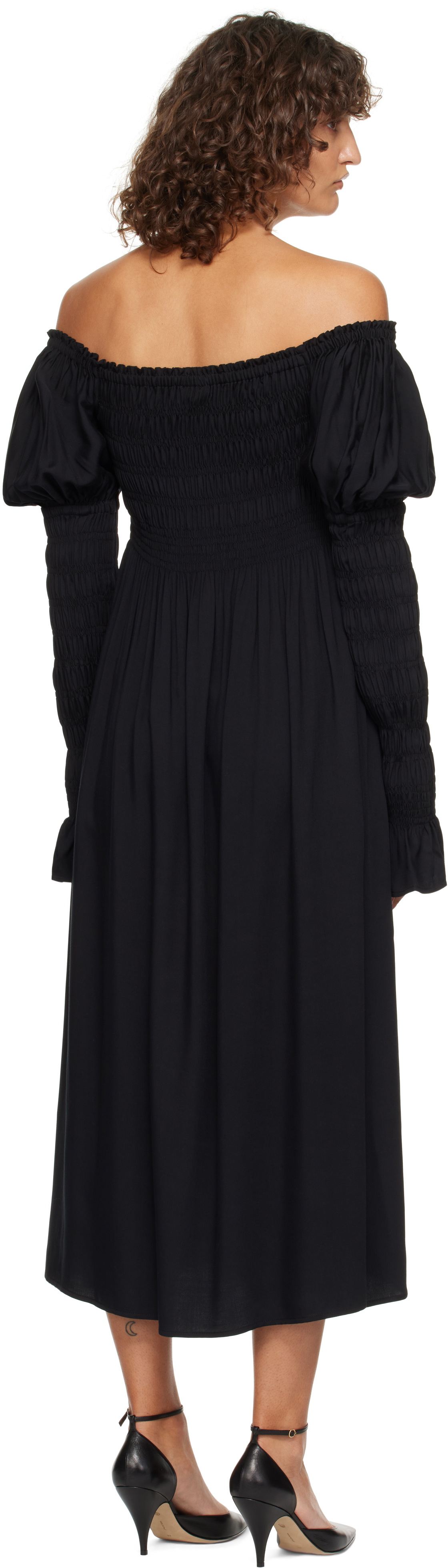 Sleeper Black Paloma Shirred Maxi Dress