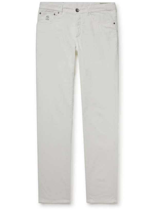 Photo: BRUNELLO CUCINELLI - Slim-Fit Tapered Cotton-Corduroy Trousers - White