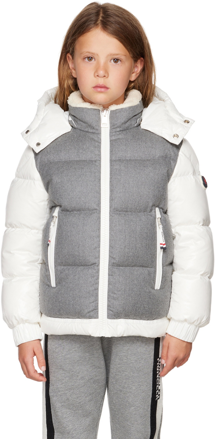 Moncler Enfant Kids White & Gray Down Bonnat Jacket Moncler Enfant