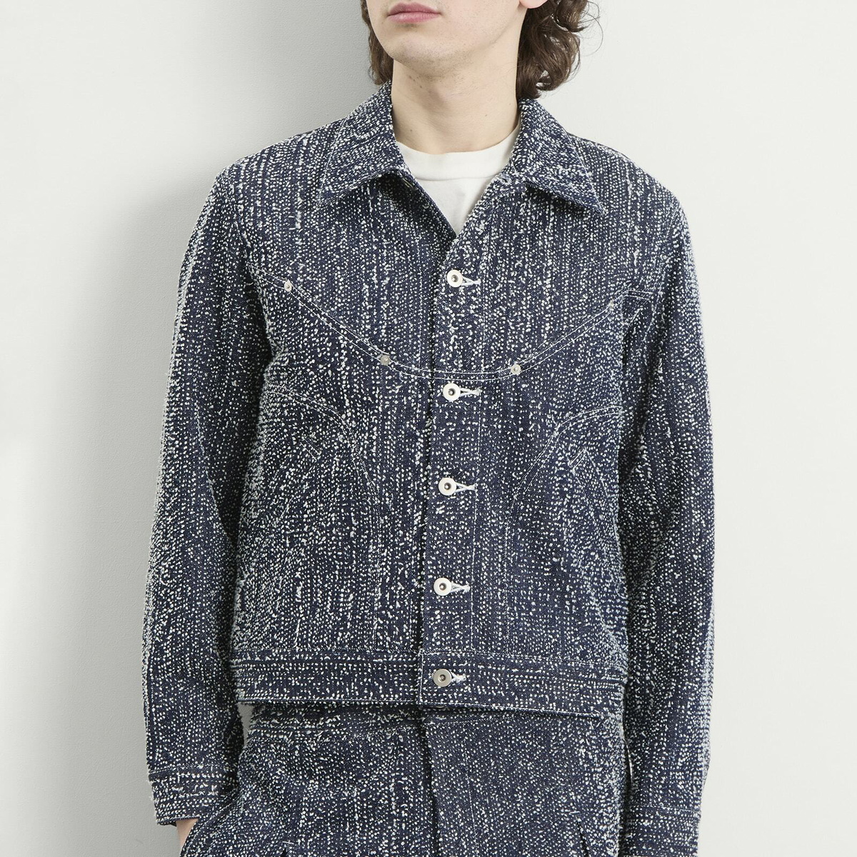 Sage Nation Men's Needle Punch Denim Jiji Jacket in Indigo Needle Punch