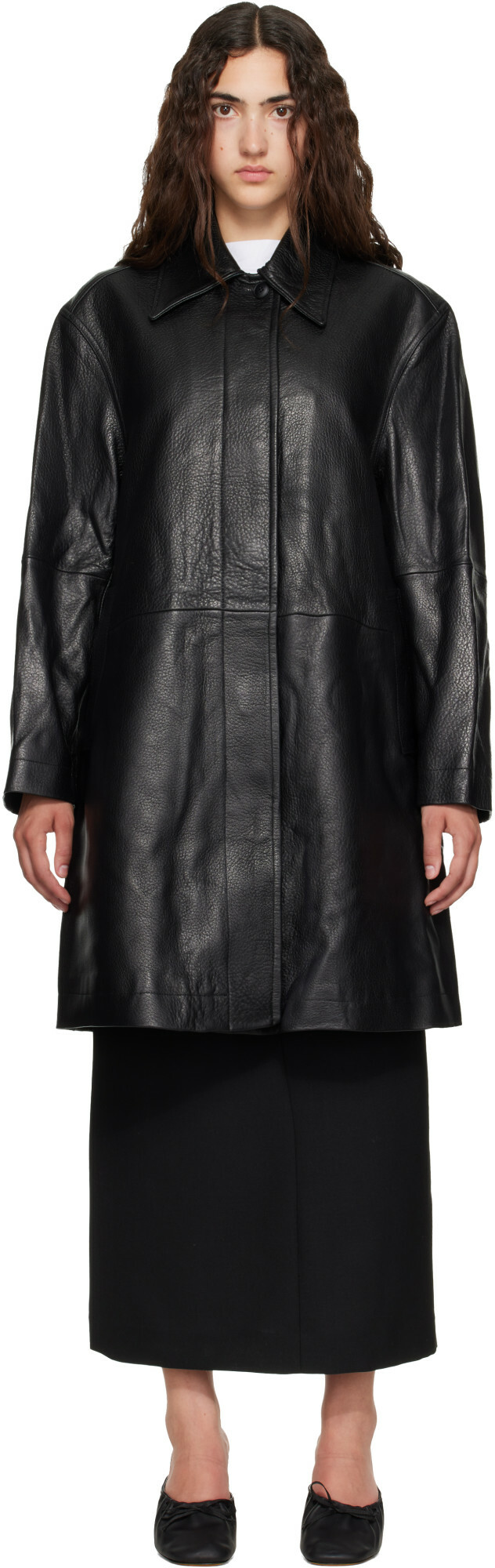 TONYWACK Black Half Leather Coat
