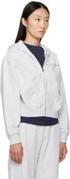 Sporty & Rich Gray 'NY Health Club' Cropped Zip Sports Hoodie