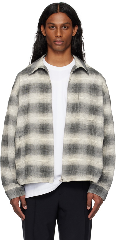 Photo: Solid Homme Gray Summer Check Zip-Up Shirt