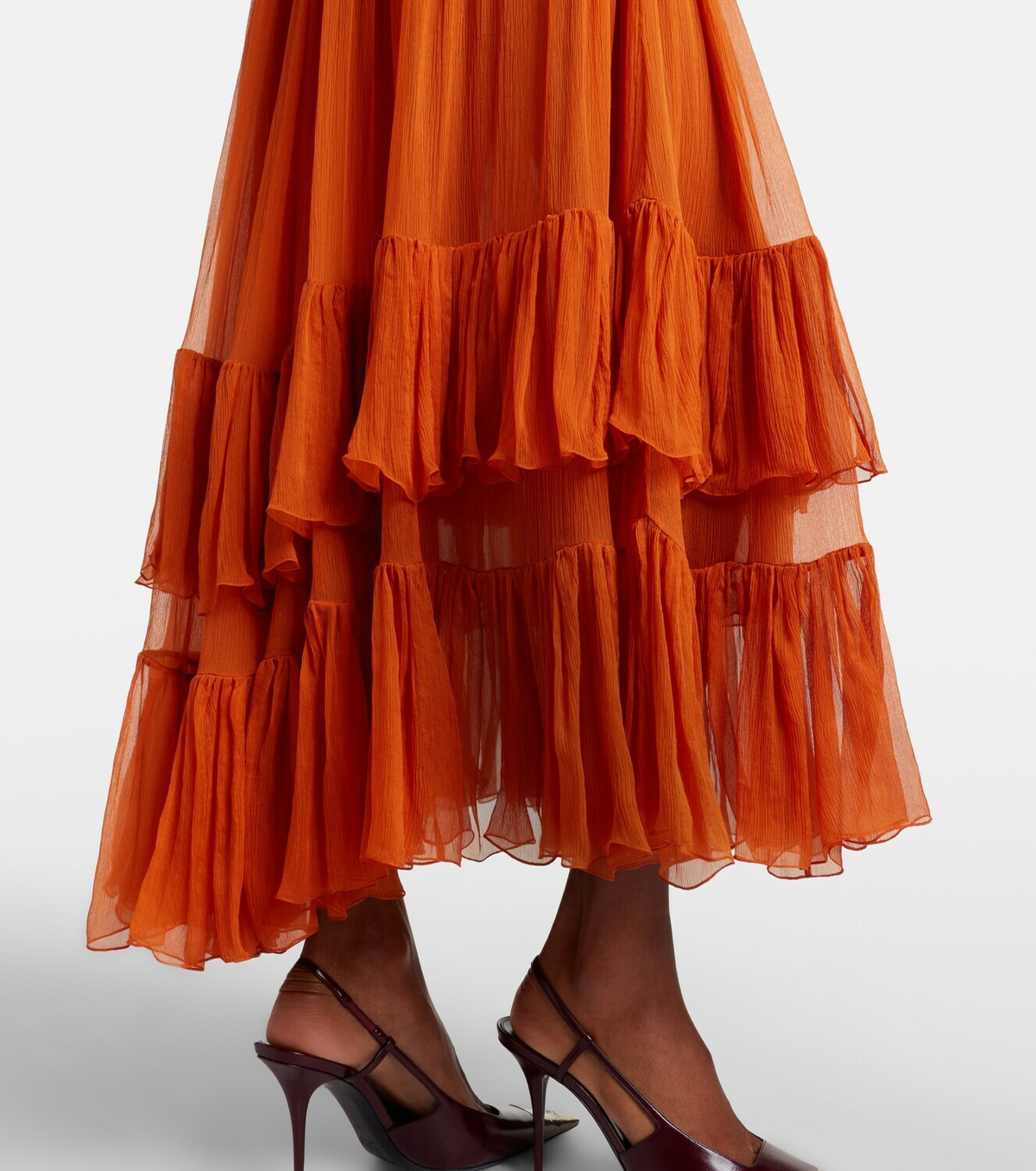 Saint Laurent Ruffled sheer silk maxi skirt