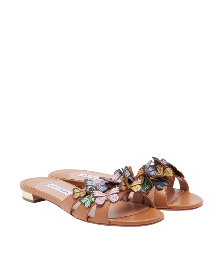 Photo: Aquazzura Papillon appliqué leather slides