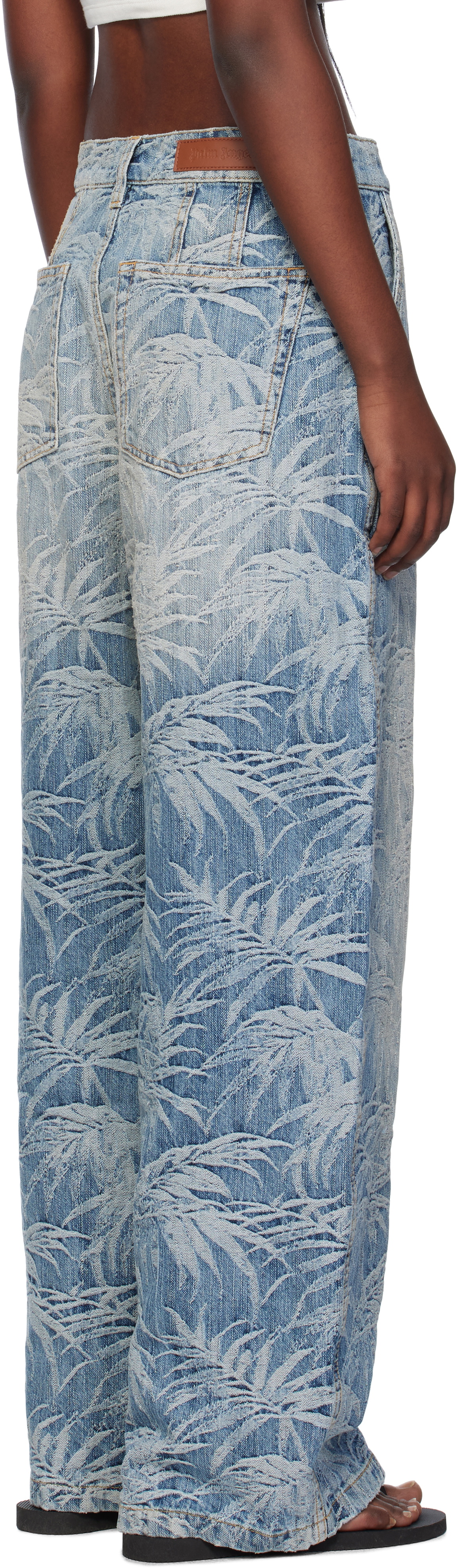 Palm Angels Blue Baggy Palms Wash Pattern Jeans
