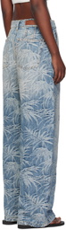 Palm Angels Blue Baggy Palms Wash Pattern Jeans